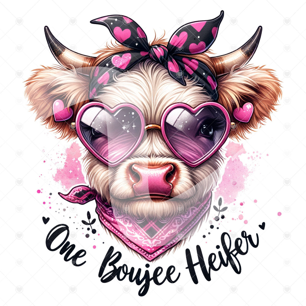 One Boujee Heifer PNG, Funny Highland Cow Clipart, Long Haired Cow, Desert Western Cow Sublimation Design, Cute Cow PNG, DTF Transfer File.jpg