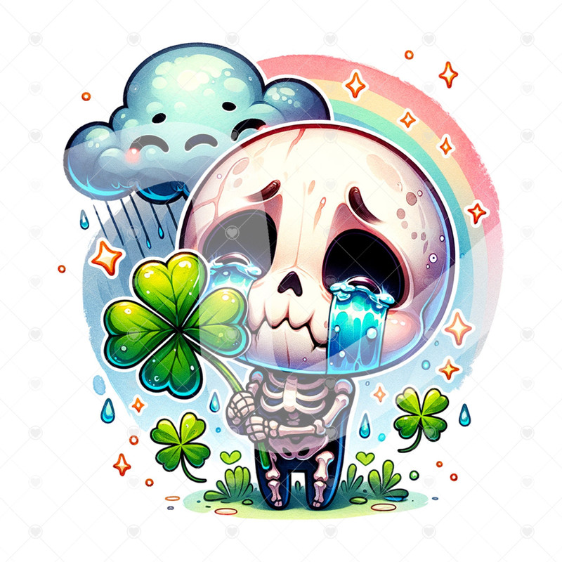 Sad Crying Skeleton PNG, Funny St Patricks Day Clipart, Skeleton Clipart, Leprechaun Sublimation PNG, Saint Patricks Day Tshirt Design.jpg