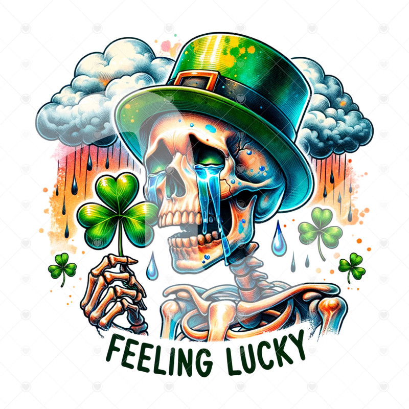 Skeleton St Patricks Day Clipart, Skeleton Leprechaun Sublimation Png, Feeling Lucky Png, Saint Patricks Day Shirt Png, Sublimation Design.jpg