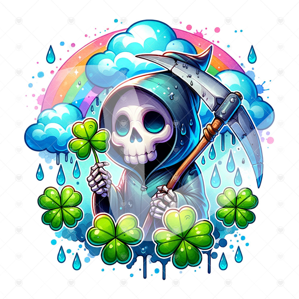 St Patricks Grim Reaper PNG, Funny Saint Patricks Day Clipart, Cute Grim Reaper Clipart, Sublimation PNG, Saint Patricks Day Tshirt Design.jpg
