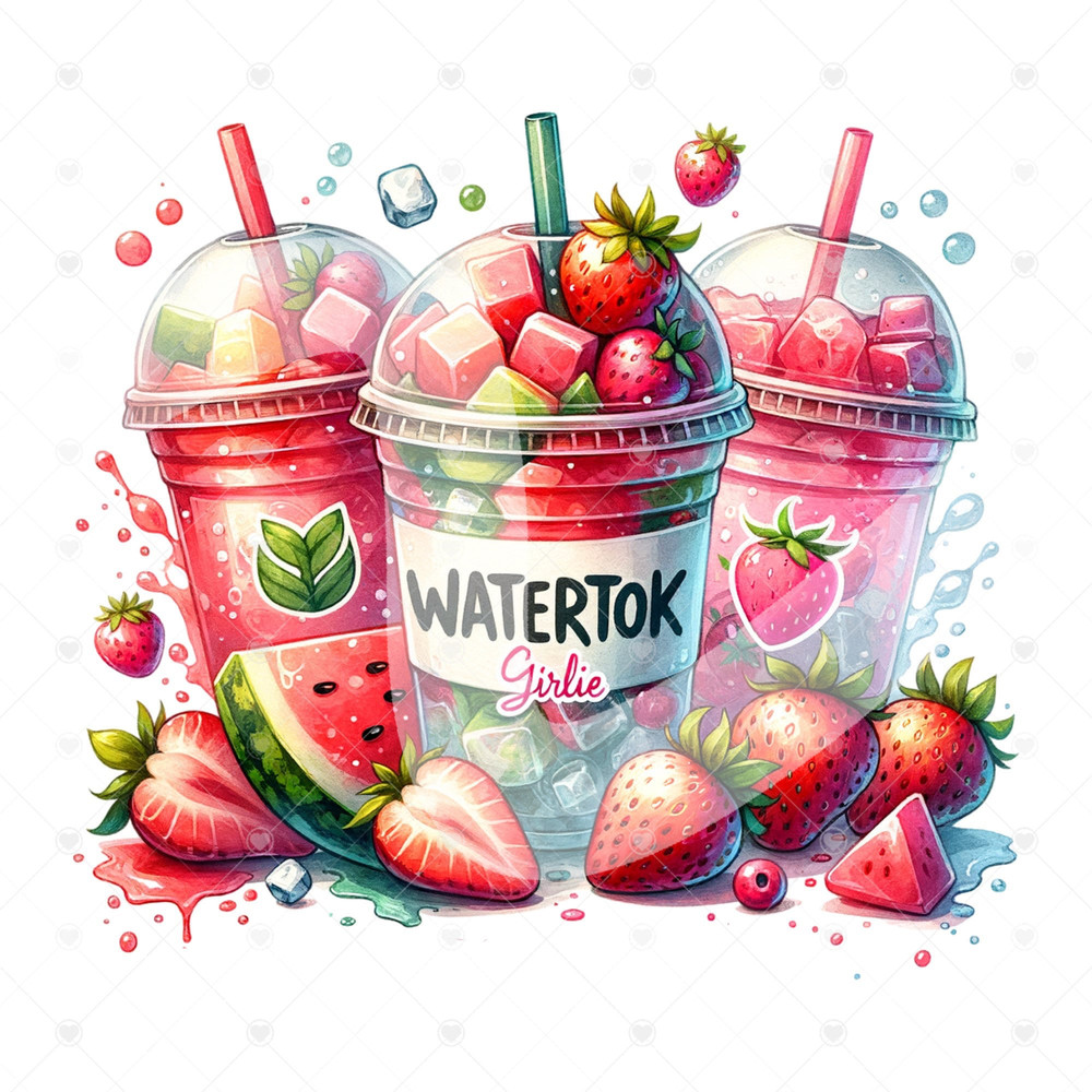 Watertok Girlie PNG, Cute Watertok Clipart, Trendy Summer Sublimation Design, Girly Tropical Tshirt Design File, Water Glass Jar Wrap File.jpg