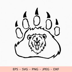 Growling Bear Paw Footprint Svg Wild Animal Png File for Cricut dxf for laser cut