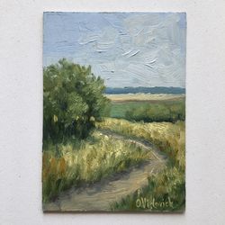 Oil Painting Neutral Landscape Original Painting Landscape 5x7 inch Artwork Living Room Vertical Pathway Wall Art