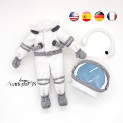 Crochet Pattern Outfit for Doll in Astronaut costume, Amigurumi Spaceman doll pattern