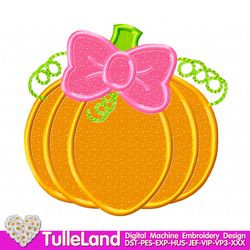 Halloween Pumpkin with Bow Machine embroidery applique design