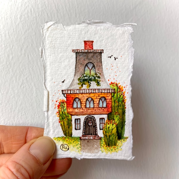 Mini Original Drawing Cottage painting Mini Original art Miniature watercolor Smal | Inspire ...
