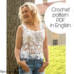 White lace blouse , Irish crochet pattern , crochet pattern , crochet  blouse pattern , crochet flower pattern  .