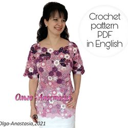 Lace blouse  pattern - Irish crochet pattern , crochet flower pattern , crochet pattern , crochet leaf pattern .