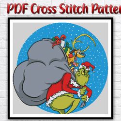 Grinch Cross Stitch Pattern / Christmas PDF Cross Stitch Chart  / Disney Cross Stitch Pattern / New Year Printable Chart