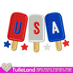 4th of July Popsicle with star USA Applique Machine embroidery design