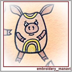 Machine Embroidery Design For Child Cheerful Pig 2