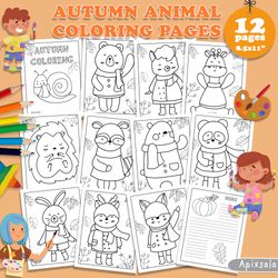 Autumn Animal Kids coloring pages | kids coloring pages bundle