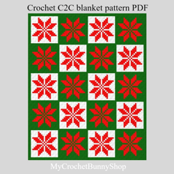 Crochet C2C Christmas Checkered blanket pattern PDF Instant Download