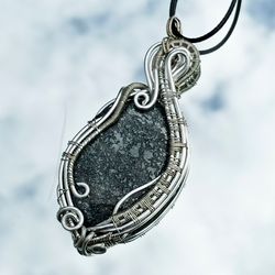 Large Fancy Wire Pendant with Hematite, Wiccan jewelry, Gift for Yourself