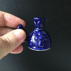Ceramic Candle Holder - Bottle Blue With A Handle | Height: 4.5 Cm (1,8 Inches) | Made In Russia