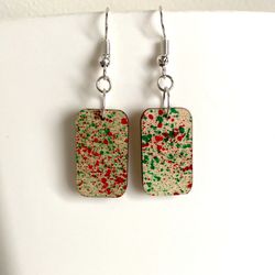 light wooden earrings, earrings hand painted wooden painted, rectangular wooden earrings, size 0.9"