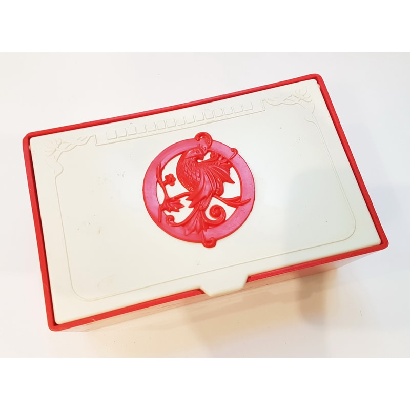 2 Vintage USSR Red&White Plastic Casket Box FIREBIRD 1970s.jpg
