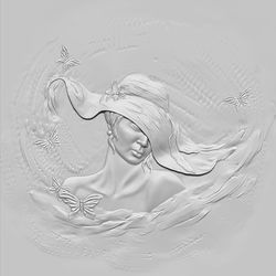 3D Model STL file bas-relief Girl in a hat for CNC Router