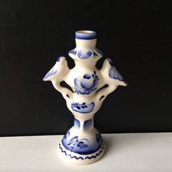 Ceramic candle holder - Two White and blue Holy Doves | Height: 11.0 cm (4,3 inches) | Made in Russia