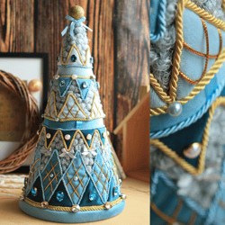 velvet christmas tree with stones, luxurious tree, vintage christmas decor, blue xmas tree, velvet decor