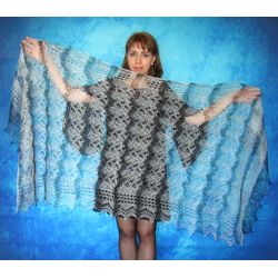 Hand knit gray striped scarf, Warm Russian Orenburg shawl, Wool wrap, Goat down stole, Pashmina, Cover up, Kerchief,Cape