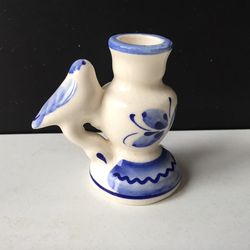 Ceramic candle holder - White and Blue Holy Dove | Height: 6.5 cm (2,6 inches) | Made in Russia