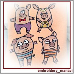 Machine embroidery design for child Cheerful pigs set