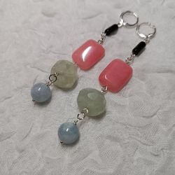 Fashionable multi-colored earrings made of natural stones.