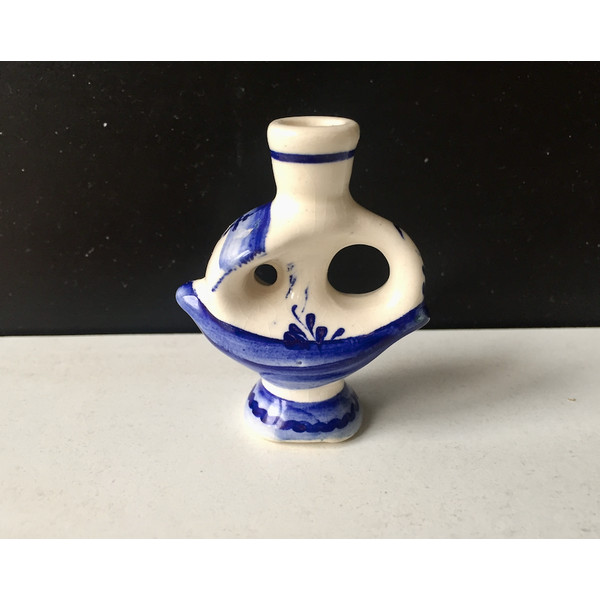 Ceramic candle holder - White and Blue Ship