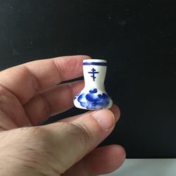 Ceramic candle holder - White and Blue Cup | Height: 4.0 cm (1,6 inches) | Made in Russia