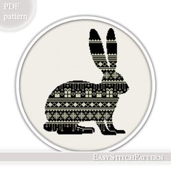 Christmas cross stitch pattern. Rabbit cross stitch. Silhouette cross stitch.