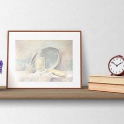 white still life food wall art painting original gouache painting hand painted