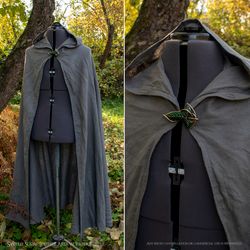 Linen Cloak Strider (inspired Aragorn LOTR) with/or without lorien leaf brooch