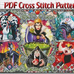 Disney Villains Cross Stitch Pattern / Villains Stained Glass PDF Cross Stitch Chart / Ursula Cross Stitch Pattern