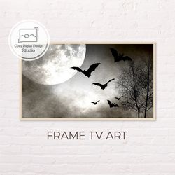 Samsung Frame TV Art | 4k Halloween Moon and Bats Landscape Art For The Frame TV | Digital Art Frame TV | Halloween