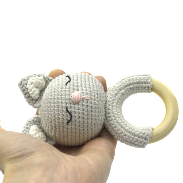 Baby rattle crochet pattern, amigurumi cat baby rattle patte - Inspire ...