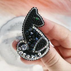 black cat brooch, pet brooch pin, beaded brooch, black cat pin, cat lover gift, cat lovers jewelry, personalized brooch