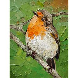 robin bird painting bird original art animal artwork small oil painting 8 x 6 inches bird wall art by alyonart