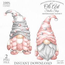 Valentine's Day, Gnome Clip Art. Cute Characters, Hand Drawn graphics. Digital Download. OliArtStudioShop
