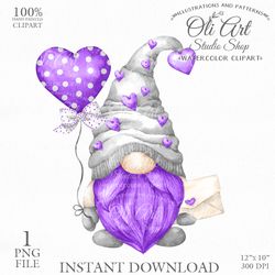 Valentine's Day, Gnome Clip Art. Cute Characters, Hand Drawn graphics. Digital Download. OliArtStudioShop