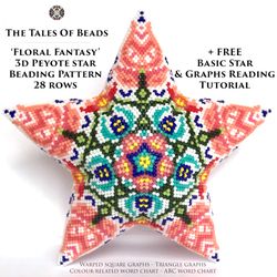Peyote Star Pattern Floral Fantasy / Beaded Star Pattern Seed Bead Ornament