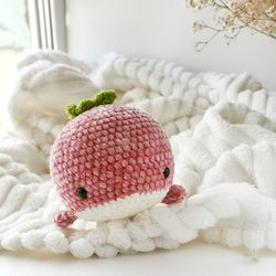 Strawberry whale plush, Mini Whale, Whale stuffed animal, Whale baby shower, Whale plush gift, Cute whale gift