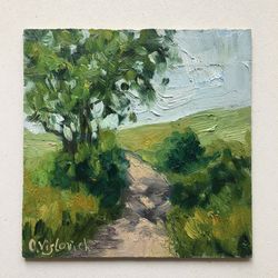 Original Painting Landscape 6x6 inch Oil Painting Landscape Pathway Artwork Small Wall Art