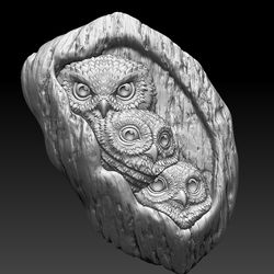 3D Model STL CNC Router file. Owls in the hollow