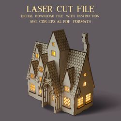 Inspired by the Harry Potter - laser cut file, Harry Potter gifts, DIY house, Vector download file 3mm