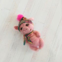 Miniature teddy piggy Interior toy Animal toy pig Soft toy Handmade toy Pig  Figure for Home decoration