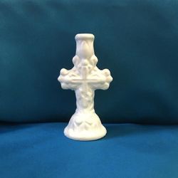 Small Table Candle Stand - Cross Design Ceramic Candlestick | Height: 7.0 cm (2,7 inches) | Made in Russia