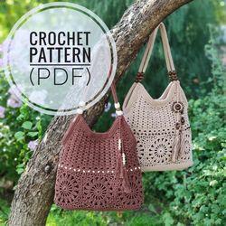 Beige crochet  bag pattern for women Crochet  summer handbag instruction Handmade boho purse tutorial PDF pattern bag