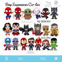 Bundle SVG baby superheroes, little heroes svg, baby Spiderman svg, captain America, Avengers svg, Hulk svg Ironman