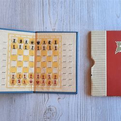 Soviet Latvia pocket chess - vintage travel chess folding booklet